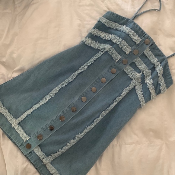 white christmas dresses Montsand Denim Blue Corset Midi Dress main image 0